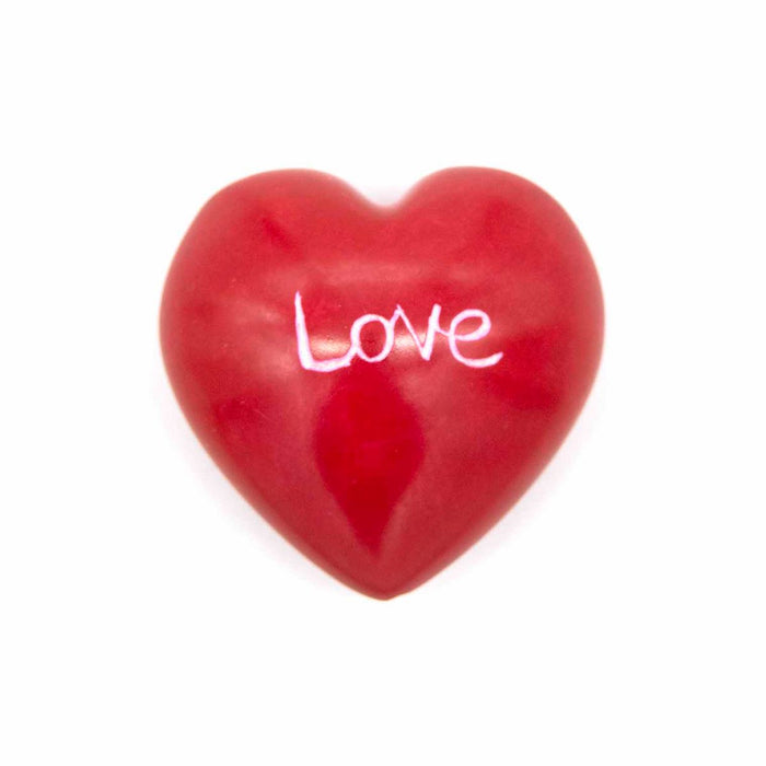 Red Love Heart, Hand carved Soapstone Engraved with Love  4.5cm / 1.75 Inches High