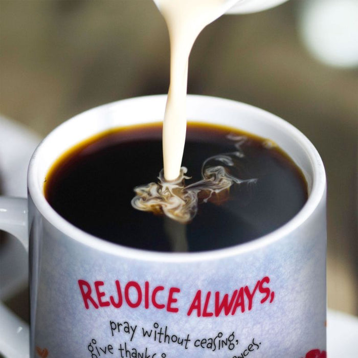 Rejoice Always, Gift Boxed Bone China Mug With Bible Verse 1 Thessalonians 5:16-18 6:33 Size 9cm / 3.5 Inches High