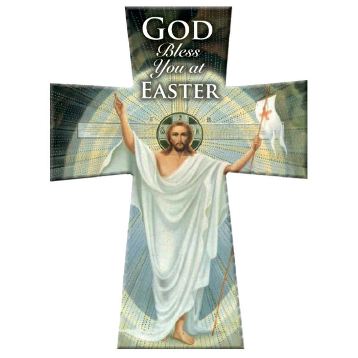Resurrection Cross God Bless You at Easter - Resin Free Standing Cross, Size 10cm / 4 Inches High
