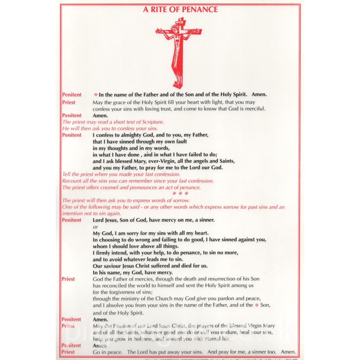 Rite of Penance - Modern Form, A4 Laminated Card, A4 Size Laminated ...