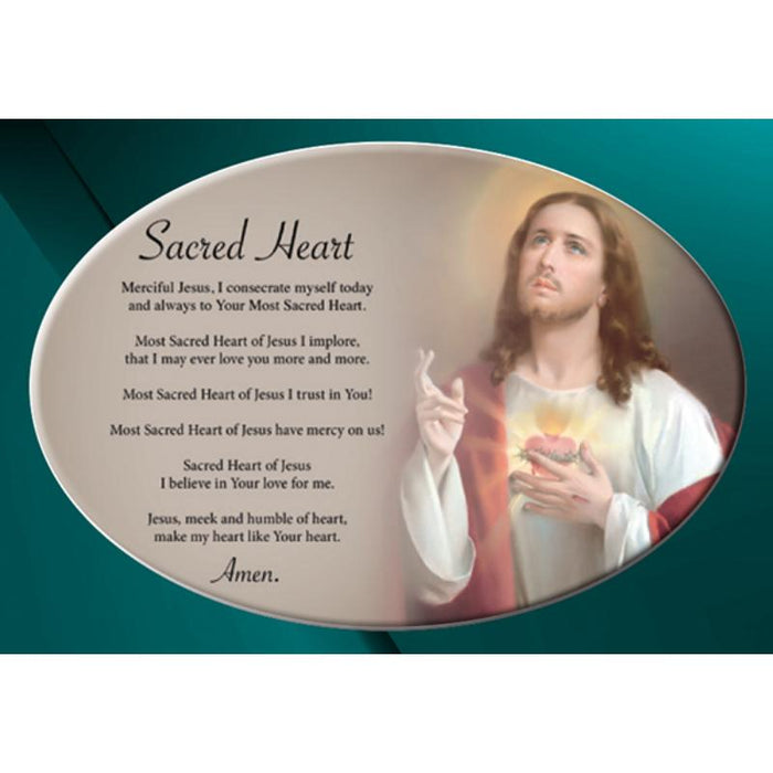 Sacred Heart Of Jesus, Ceramic Oval Prayer Plaque 23cm / 9 Inches In Length