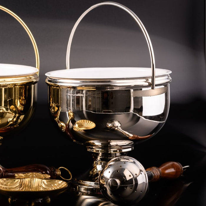 Holy Water Vat with Removable Enamelled Metal Liner, Nickel Silver Plated Brass 18cm / 7 Inches Diameter