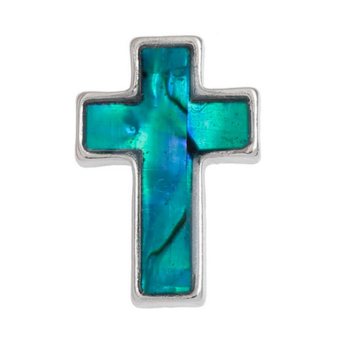 Blue Cross, Inlaid Paua Shell Lapel Pin Badge 15mm High
