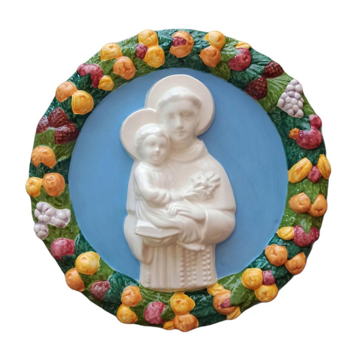 St. Anthony of Padua Della Robbia Ceramic Plaque 25cm / 10 Inches Diameter