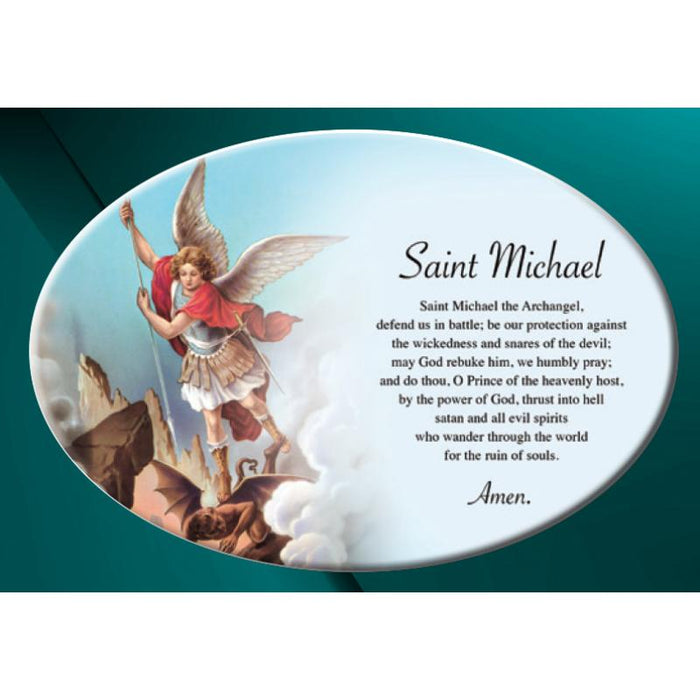 St. Michael The Archangel, Ceramic Oval Prayer Plaque 23cm / 9 Inches In Length