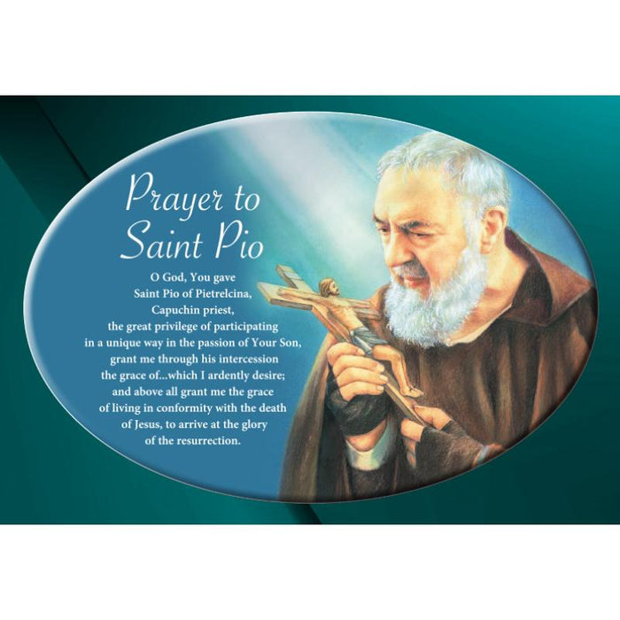 St. Padre Pio, Ceramic Oval Prayer Plaque 23cm / 9 Inches In Length