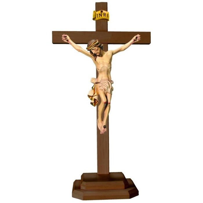 Standing Carved Crucifix, Body of Christ with Cream/White Loincloth Set on a Dark Coloured Cross, Available In 8 Sizes