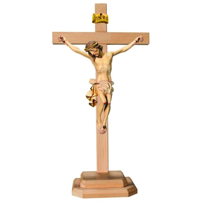 Standing Carved Crucifix, Body of Christ with Cream/White Loincloth Set on a Light Coloured Cross, Available In 8 Sizes