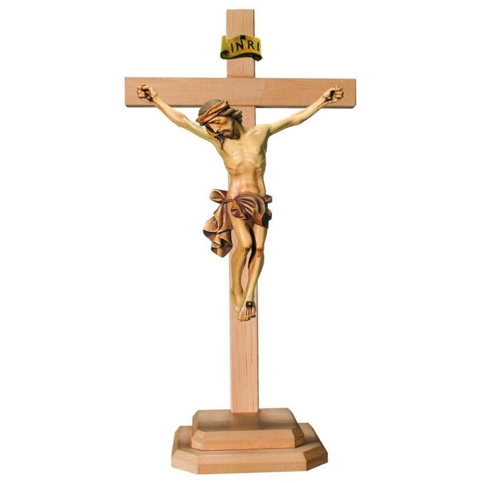 Standing Carved Crucifix, Body of Christ with Natural Coloured Loincloth Set on a Light Coloured Cross, Available In 8 Sizes
