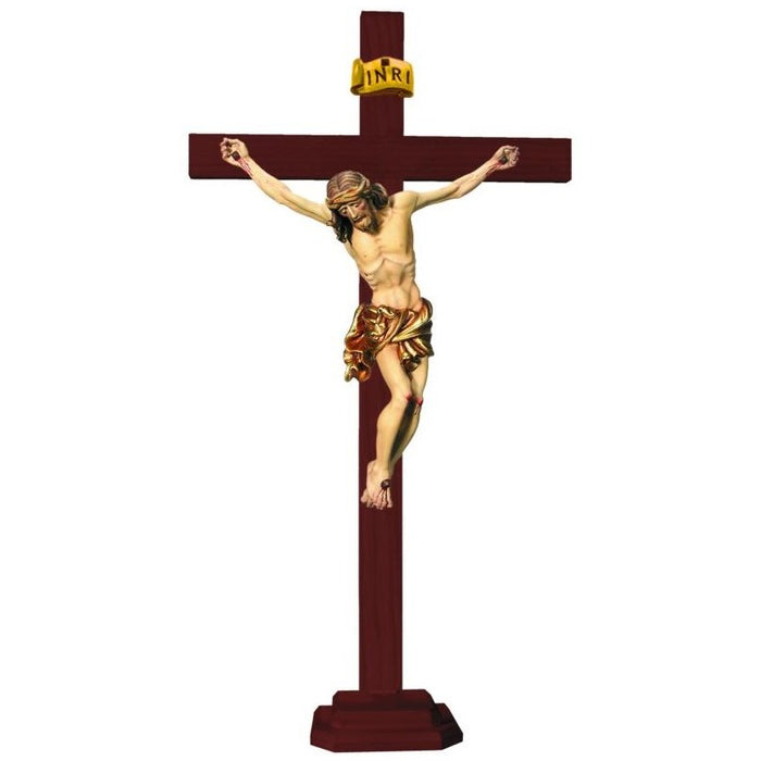 Standing Crucifix, Baroque Style Body of Christ With a Gilded Loincloth, Set on a Dark Wooden Cross, Available In 7 Sizes