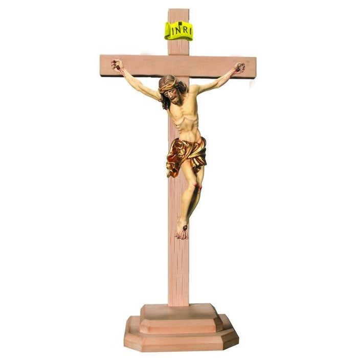Standing Crucifix, Baroque Style Body of Christ With a Gilded Loincloth, Set on a Light Coloured Cross, Available In 7 Sizes