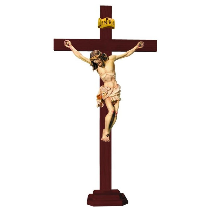 Standing Crucifix, Baroque Style Body of Christ With Cream/White Loincloth, Set on a Dark Wooden Cross, Available In 7 Sizes