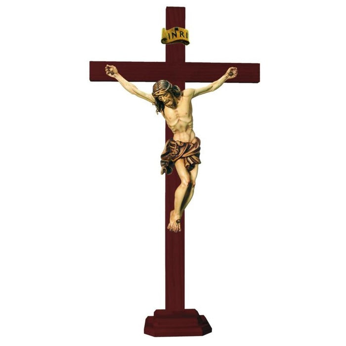 Standing Crucifix, Baroque Style Body of Christ With Natural Brown Coloured Loincloth, Set on a Dark Wooden Cross, Available In 7 Sizes