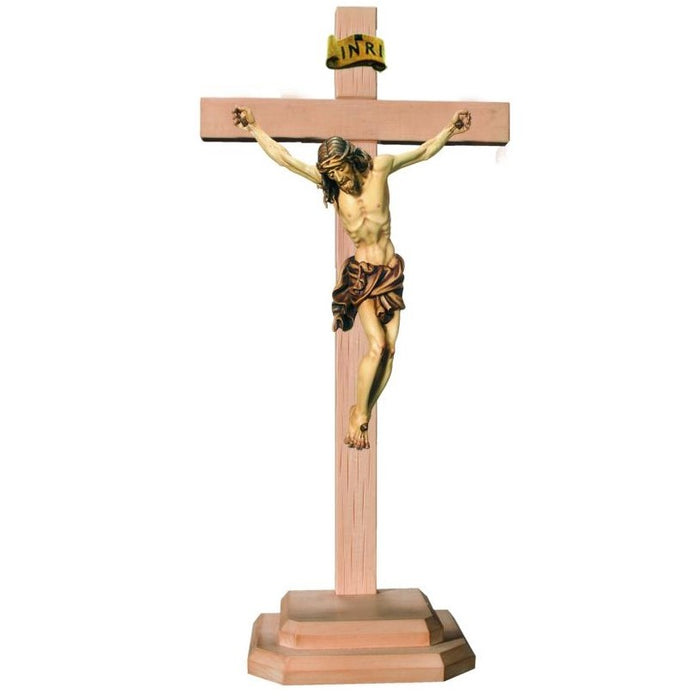 Standing Crucifix, Baroque Style Body of Christ With Natural Brown Coloured Loincloth, Set on a Light Coloured Cross, Available In 7 Sizes