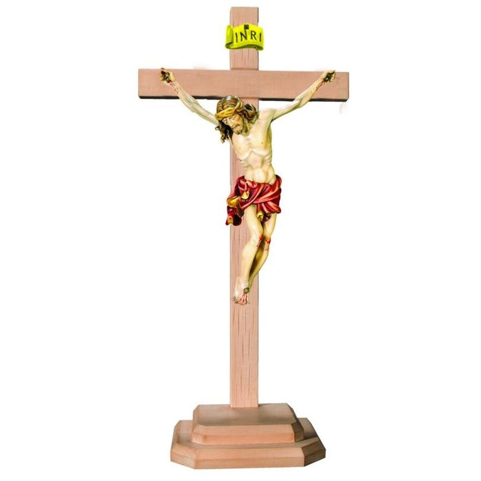 Standing Crucifix, Baroque Style Body of Christ With Red Loincloth, Set on a Light Coloured Cross, Available In 7 Sizes