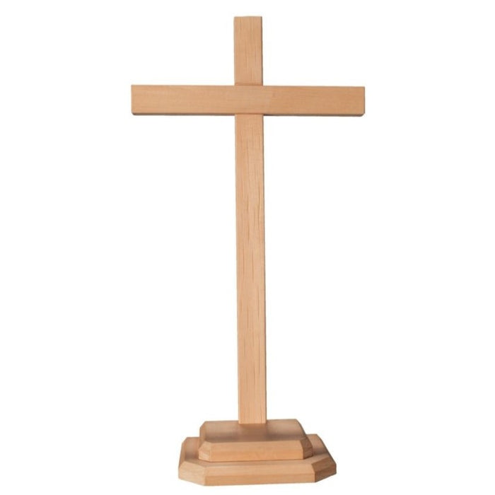 Standing Wooden Cross on a 2 Tier Pedestal, Handmade From Lime Wood, Available In 10 Sizes