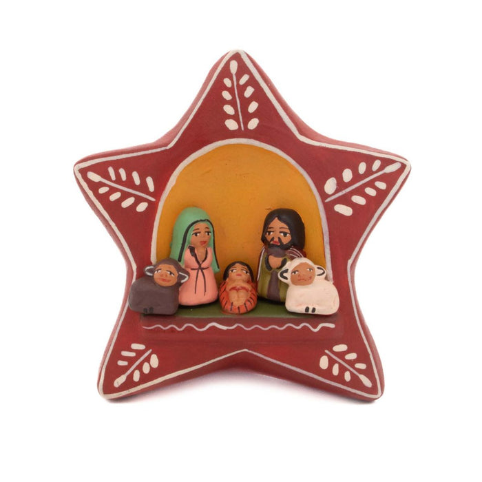 Star Of Bethlehem Nativity with the Holy Family, Fairtrade Peruvian Ceramic Figurines 8.5cm / 3.5 Inches High
