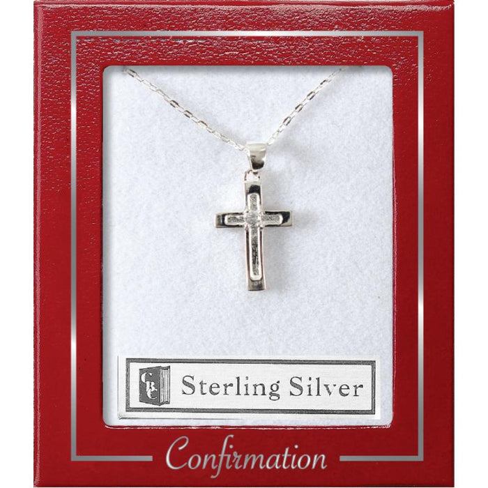 Sterling Silver Confirmation Cross Two Tone Silver With Diamente Stone - 20mm High Complete With 18 Inch Chain