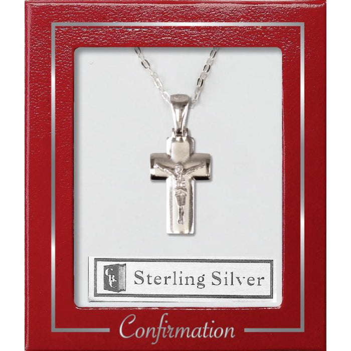 Sterling Silver Confirmation Crucifix With a Matte and Polished Finish - 26mm / 1 Inches High Complete With 18 Inch Chain
