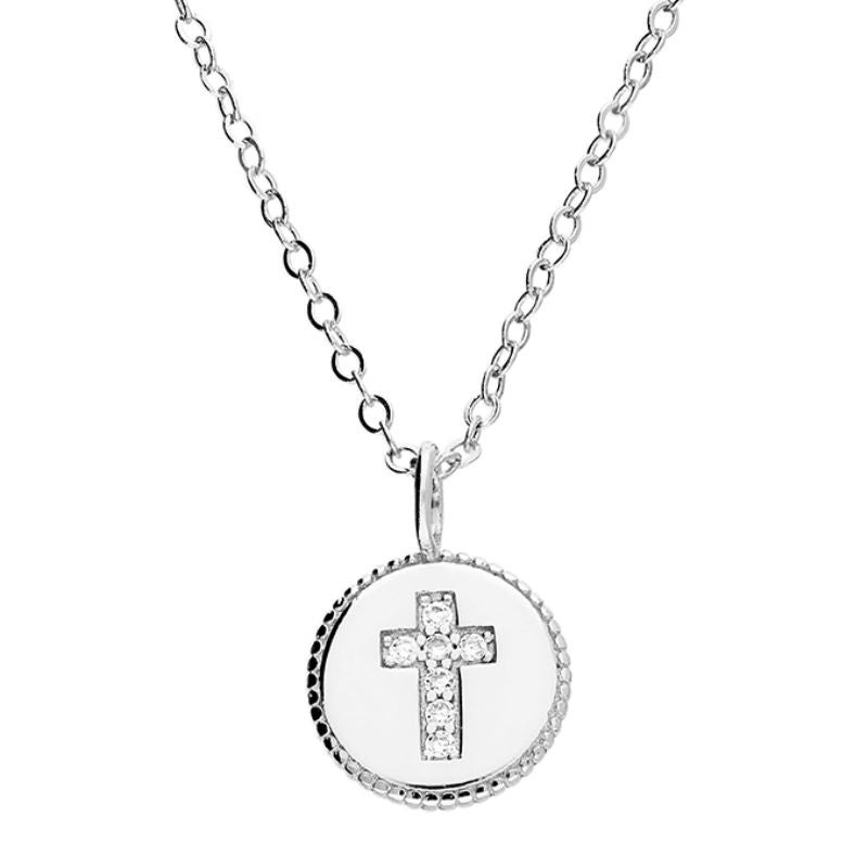 Sterling Silver Cross Necklace, Cubic Zirconia Set Cross, Complete