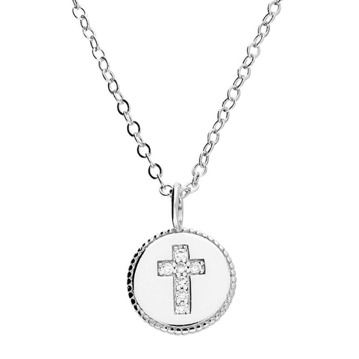 Sterling Silver Cross Necklace, Cubic Zirconia Set Cross, Complete With Extender Trace Chain 42-45cm