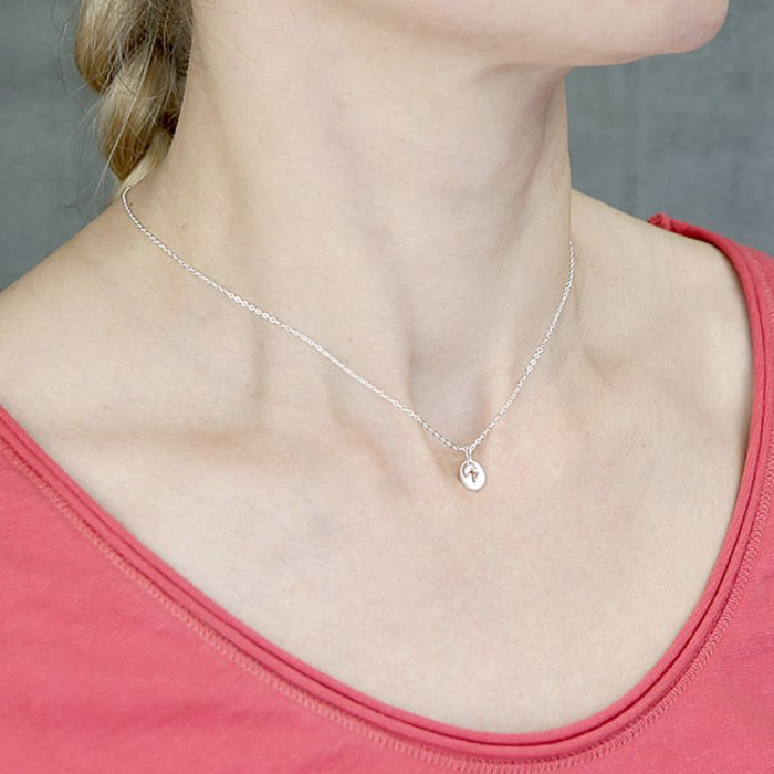Sterling Silver Cross Necklace, Cut Out Cross Disc Complete With Extender Trace Chain 42-45cm