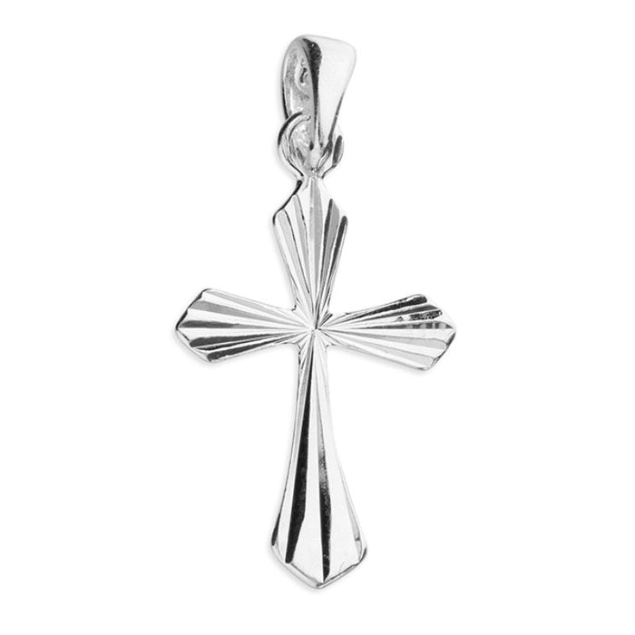 Sterling Silver Cross Pendant, Small Diamond-Cut Starburst Design 18mm High