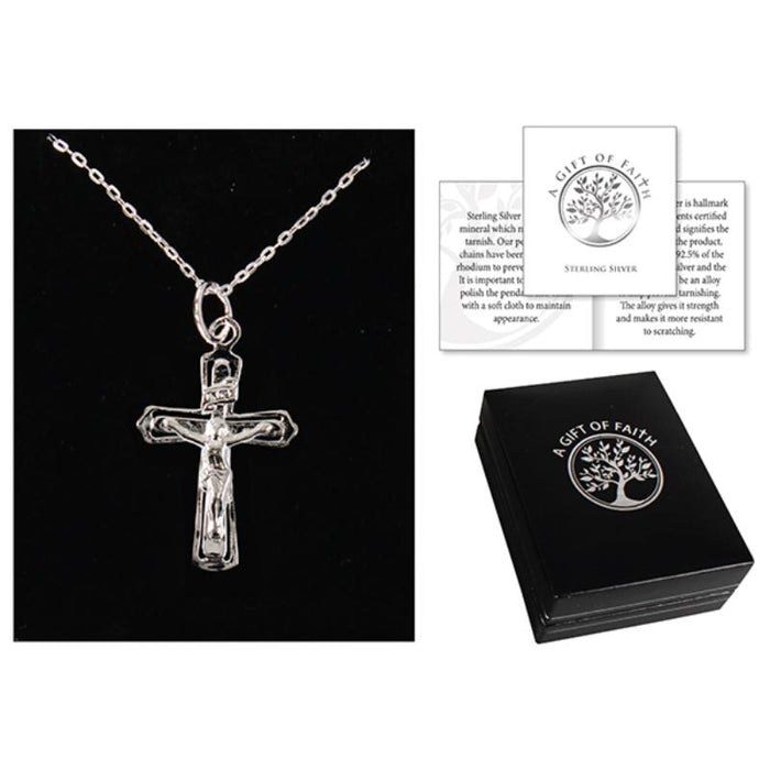 Sterling Silver Crucifix With Open Design Cross - 26mm / 1 Inch High Complete With 18 Inch Length Chain