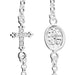 Silver necklace with cross pendant and circular pendant on a white background