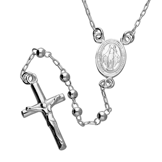 Sterling Silver Necklace With Crucifix and Miraculous Medal- Rosary Style