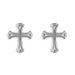 A pair of polished silver cross stud earrings on a clean white background.