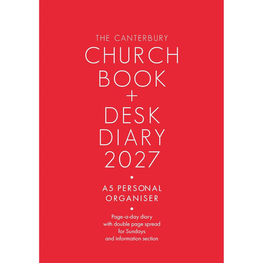 Red cover of The Canterbury Church Book + Desk Diary 2027 with white text.