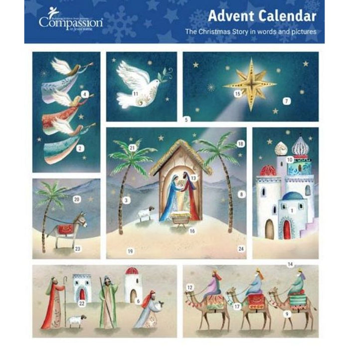 The Christmas Story, Advent Calendar With Bible Verses 21cm Square, Pack of 6 Multi Buy Offer