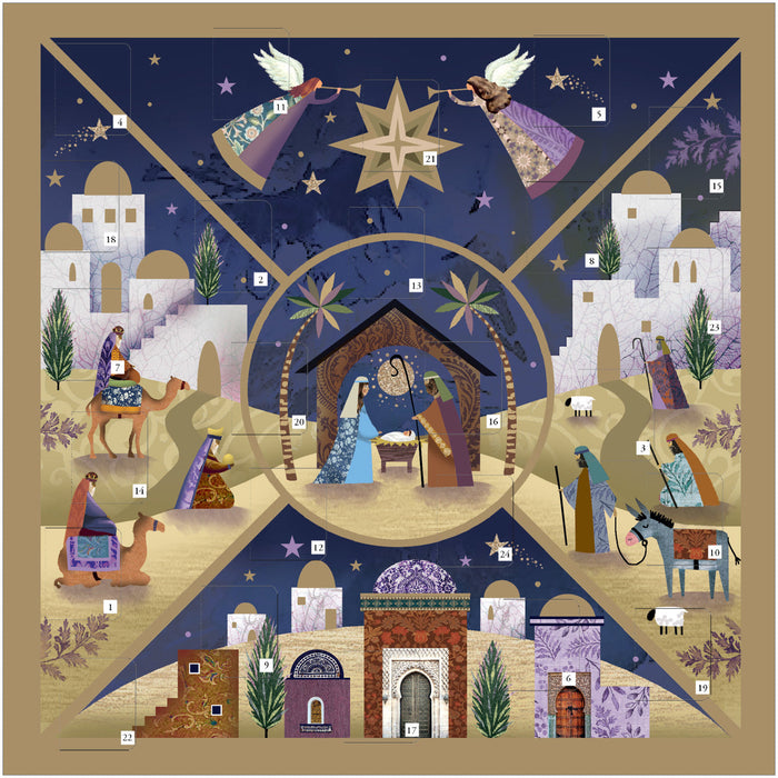 The Christmas Story, Advent Calendar Card With Bible Verses Size 16cm Square, Pack of 6 Multi Buy Offer