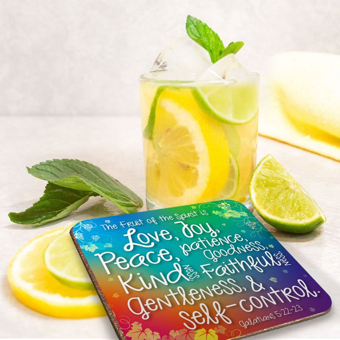 The Fruit Of The Spirit Is, Coaster With Bible Verse Galatians 5:22-23 Size 9.5cm Square - MULTI BUY Offers Available