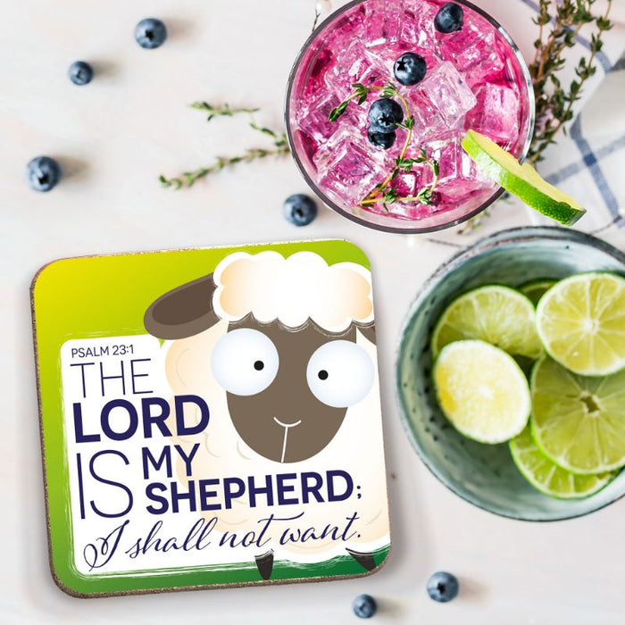 The Lord Is My Shepherd I Shall Not Want, Coaster With Bible Verse Psalm 23:1 Size 9.5cm / 3.75 Inches Square