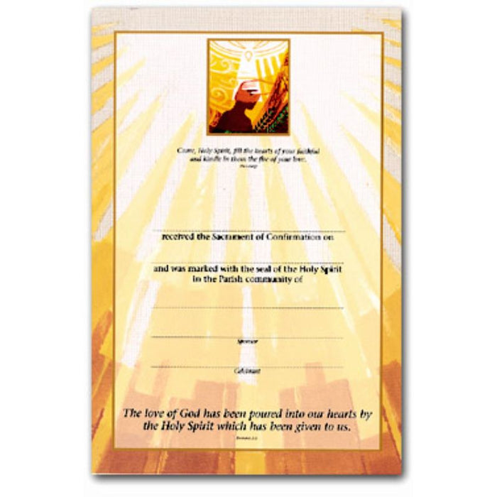 Confirmation Certificate - The Love Of God Has Been Poured Into Our Hearts, Available In 2 Pack Sizes