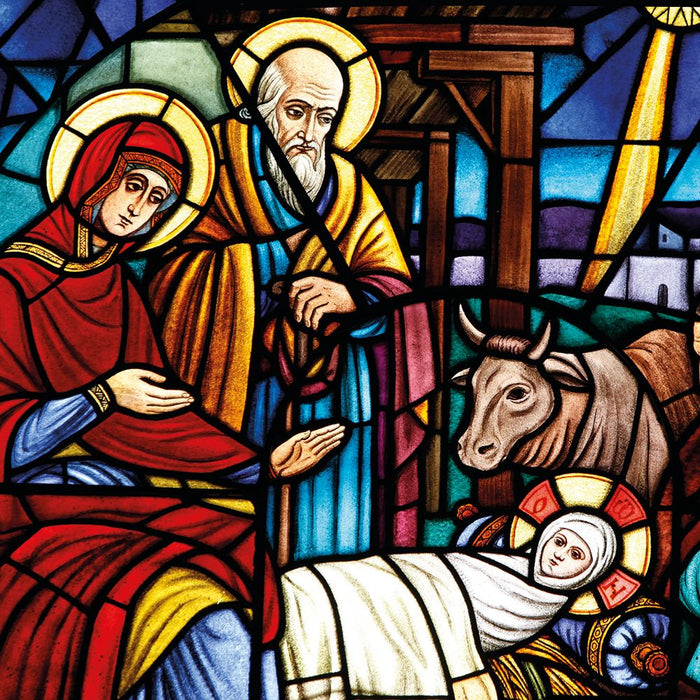 The Nativity - Stained Glass Window Design, Pack of 8 Square Christmas Cards