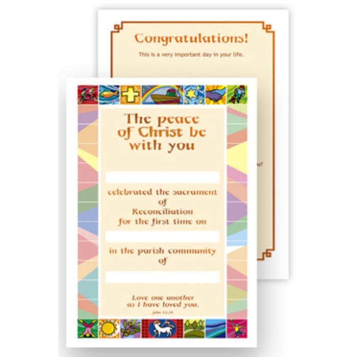 Reconciliation Certificate, The Peace Of Christ Be With You Available In 2 Pack Sizes