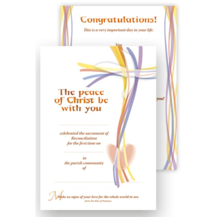 Reconciliation Certificate, The Peace Of Christ Be With You Available In 2 Pack Sizes