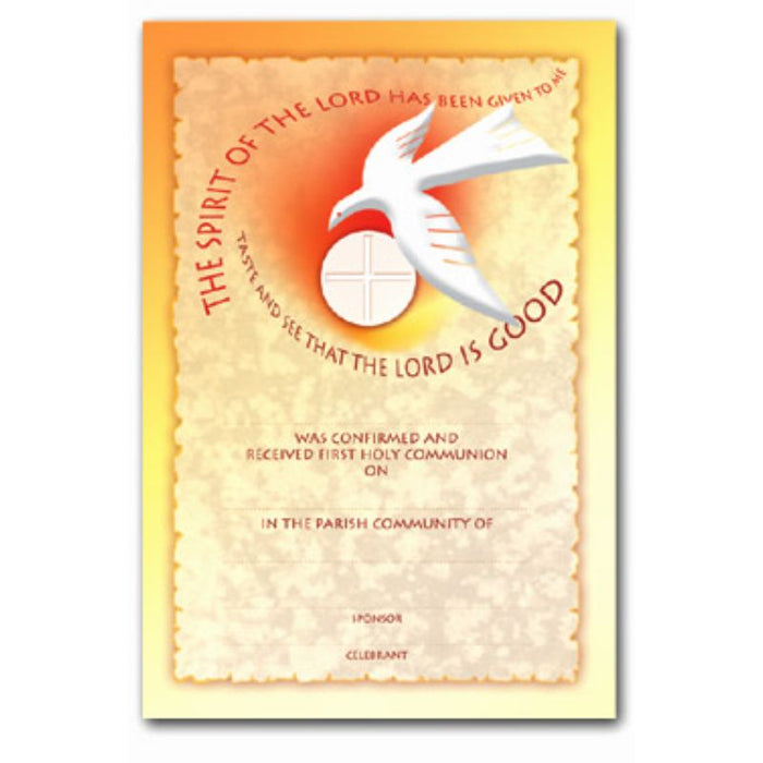 Communion & Confirmation Certificate, The Spirit Of The Lord Available In 2 Pack Sizes