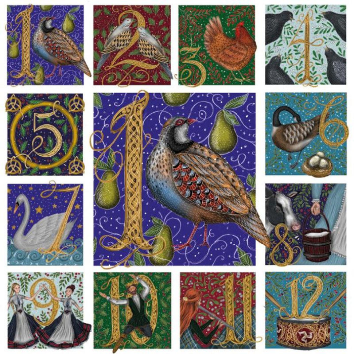 The Twelve Days of Christmas: by Catherine Rowe, Pack of 5 Square Christmas Cards