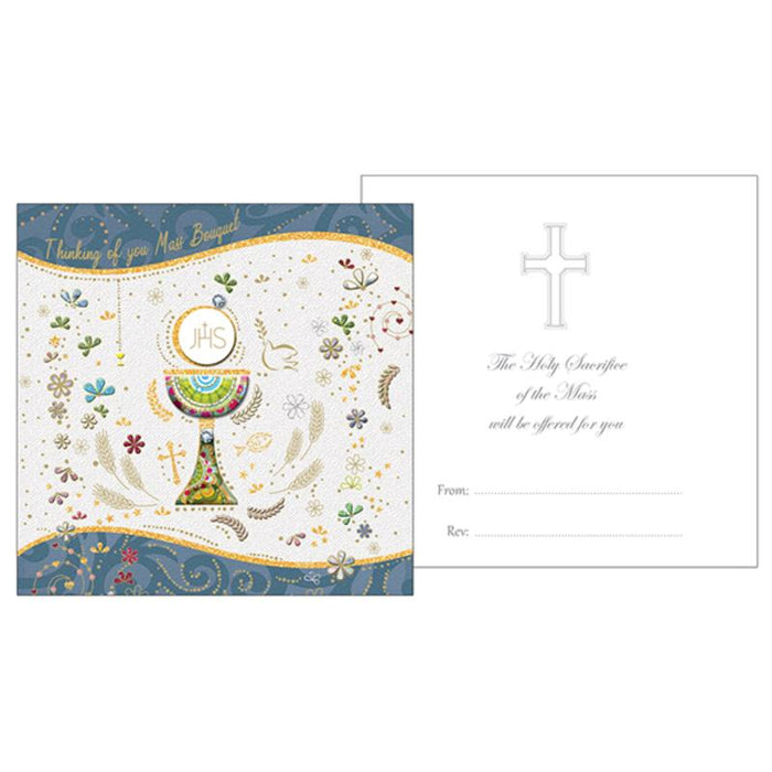 Thinking Of You Mass Bouquet Greetings Card, Hand Crafted 3 Dimensional Chalice and Host Design