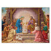Advent calendar with nativity scene design featuring Mary, Joseph, and baby Jesus.