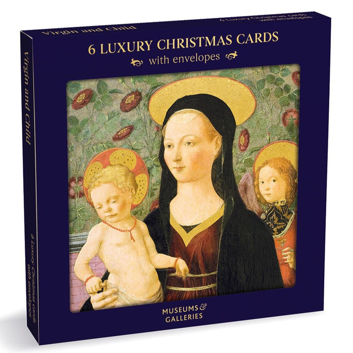 Virgin and Child, by Francesco Del Cossa - Boxed Pack of 6 Square Christmas Cards With Gold Foil