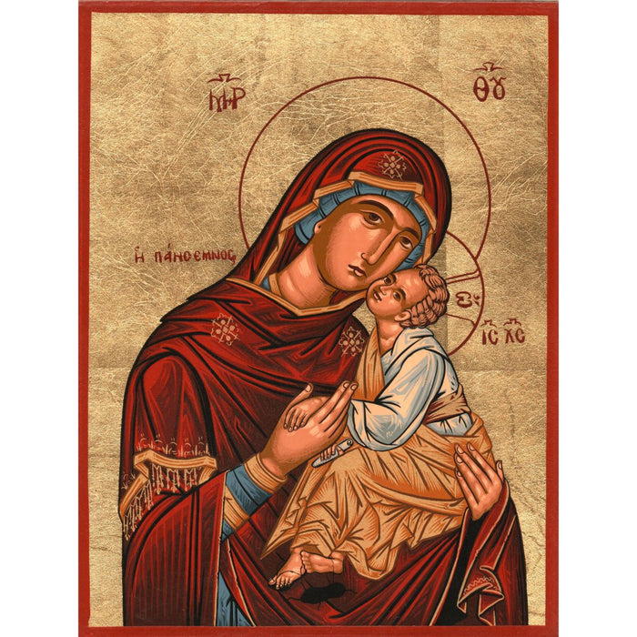 Virgin and Child Handmade Icon Red, Available In 5 Sizes