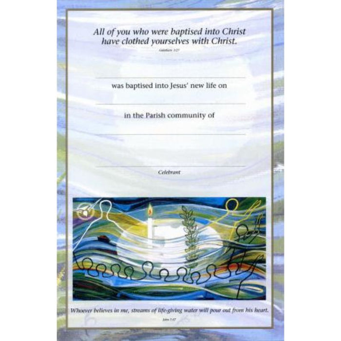 Baptism Certificate - Water & Candle Design Available In 2 Pack Sizes, Designed by Turvey Abbey