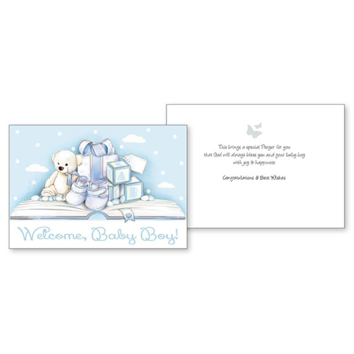 Welcome Baby Boy, Greetings Card With Prayer on Inside of Card