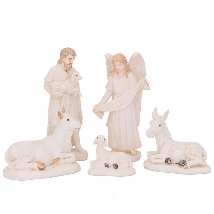 Nativity Crib White Resin Figures 9cm / 3.5 Inches High - Available with a Choice of Stables