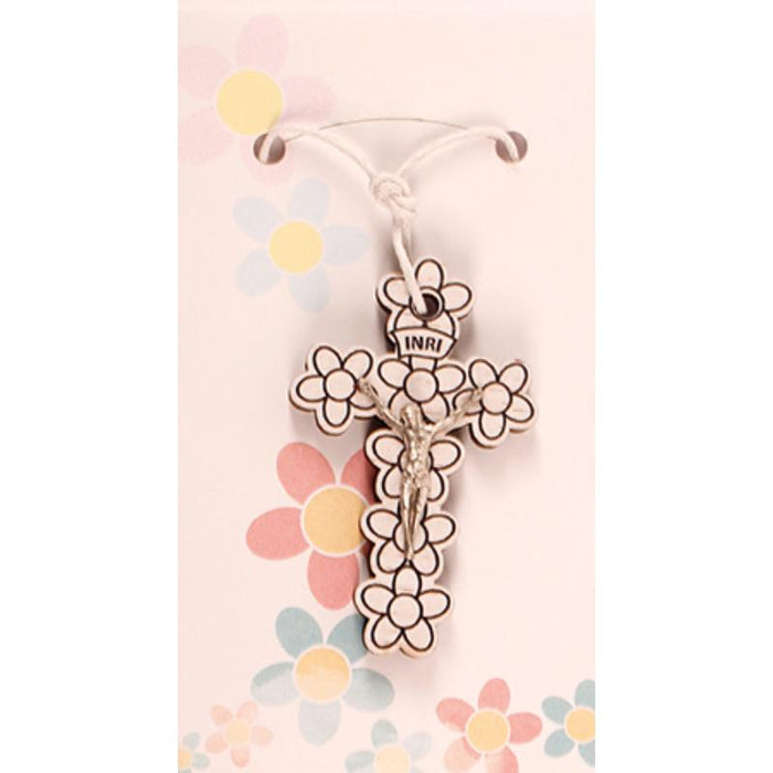White Wooden Crucifix 5cm / 2 Inches High, On a 76cm / 30 Inch Cord